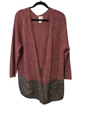 Neely Wool Blend Colorblock Open Front Pocket Cardigan Sweater Burgundy Gray M